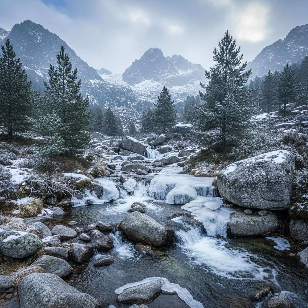Icy mountain stream in Portugal