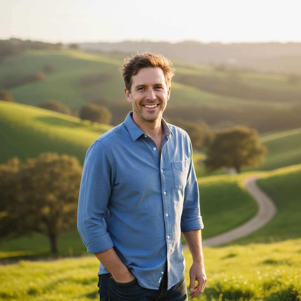 Man smiling outdoors casual portrait
